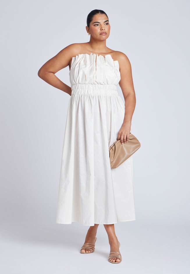 Pleated Ruffle Neckline Midi Dress image number 2