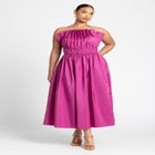 Pleated Ruffle Neckline Midi Dress image number null