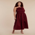 Pleated Ruffle Neckline Midi Dress image number null