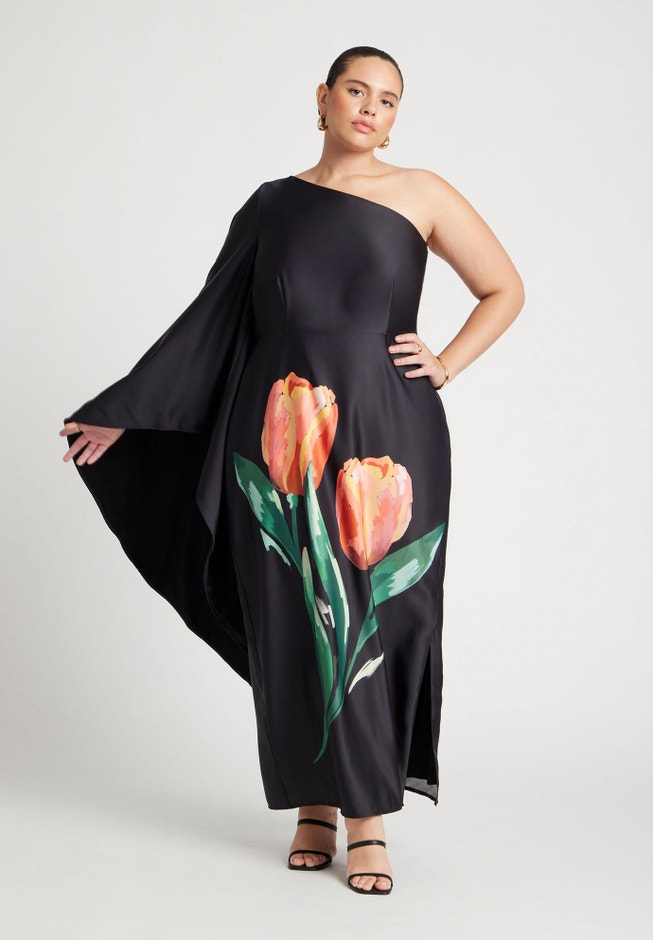 One Shoulder Dramatic Sleeve Dress image number 1