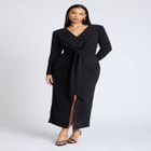 Shirred Strong Shoulder Tie Detail Dress image number null