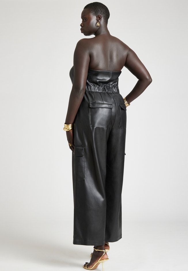 Faux Leather Cargo Jumpsuit image number null