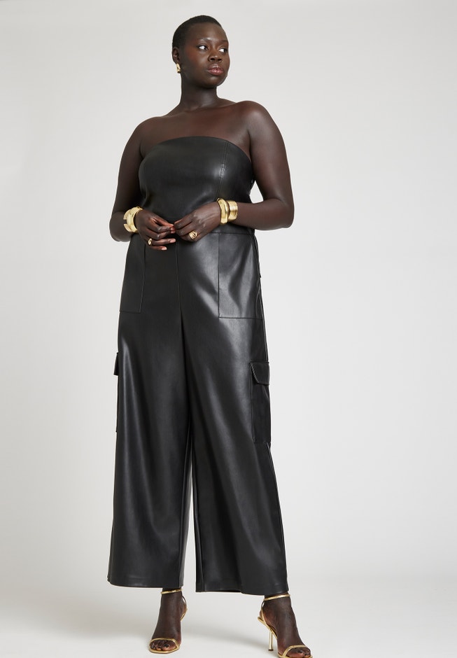 Faux Leather Cargo Jumpsuit image number null