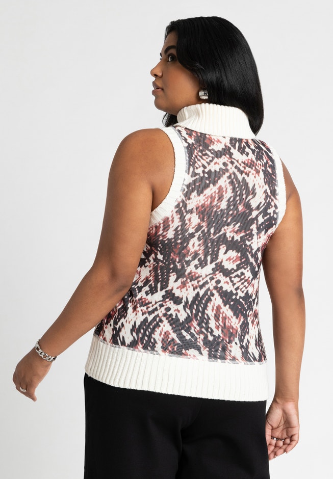 Sleeveless Printed Turtleneck Sweater image number null