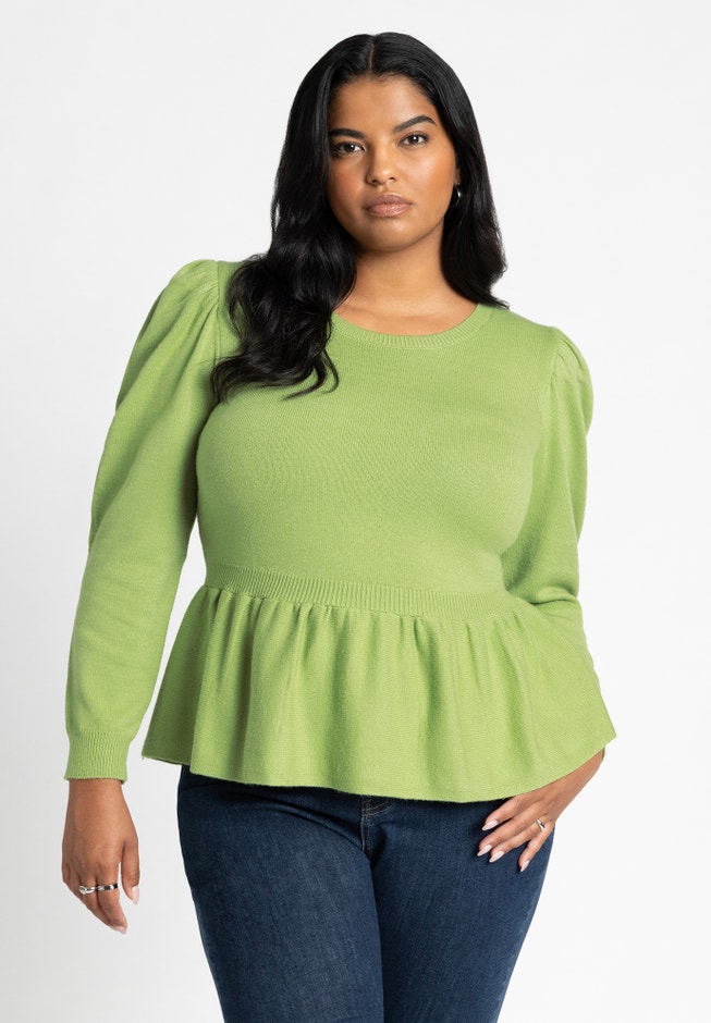 Peplum Puff Sleeve Sweater image number 0