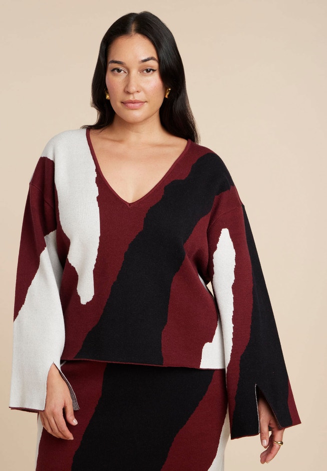 V Neck Intarsia Sweater image number 0