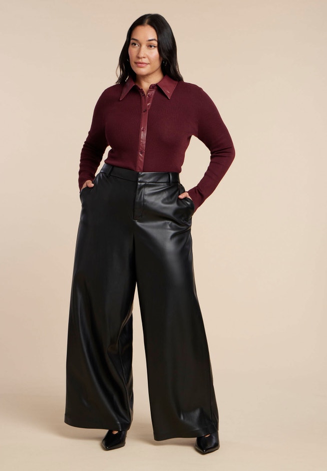 Faux Leather Detail Sweater image number 2