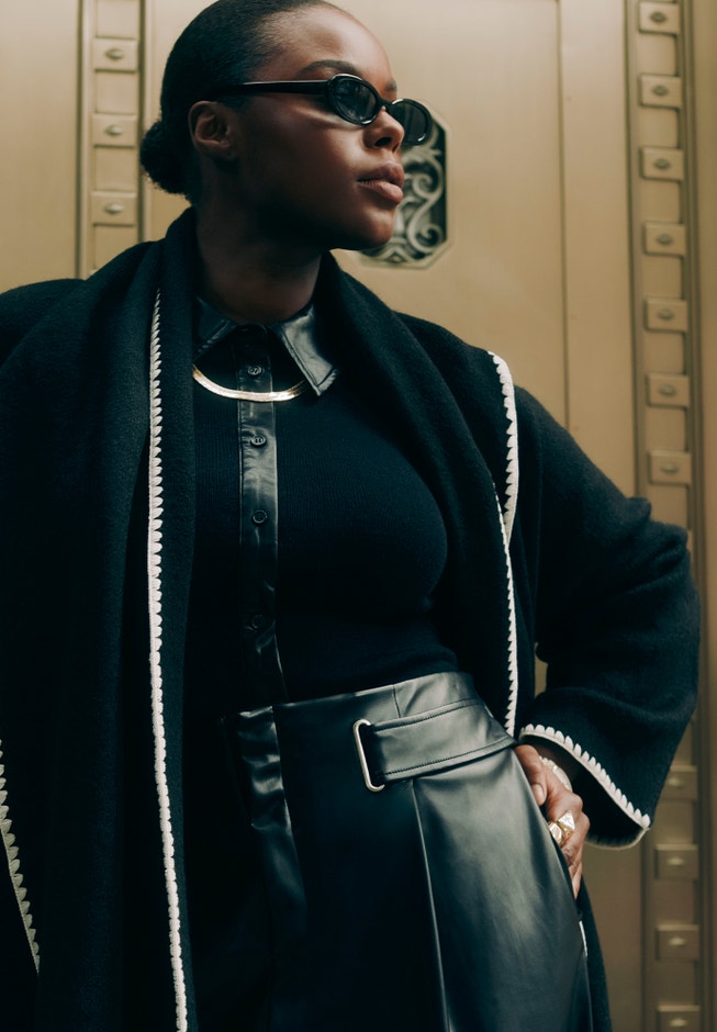 Faux Leather Detail Sweater image number null