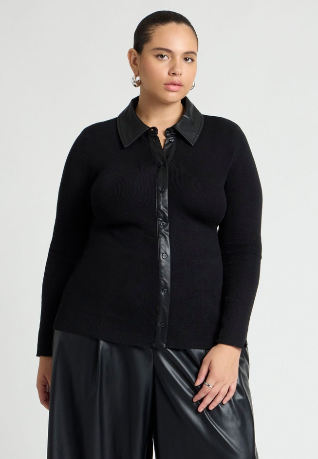Faux Leather Detail Sweater image number null