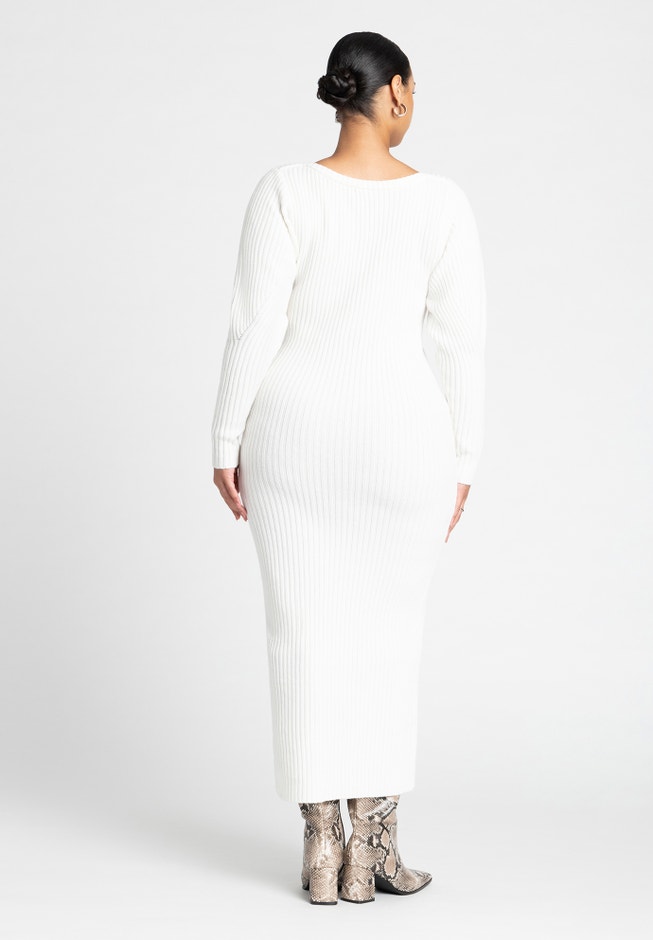 V Neck Ribbed Sweater Dress image number 2