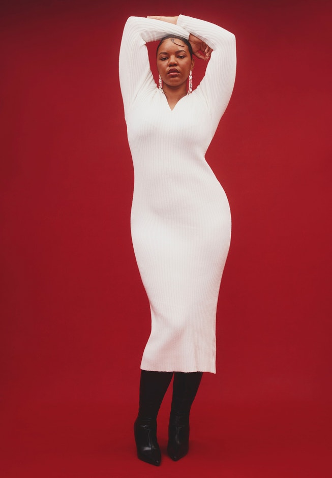 V Neck Ribbed Sweater Dress image number 0
