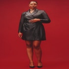 Faux Leather Elastic Waist Blazer Dress image number null