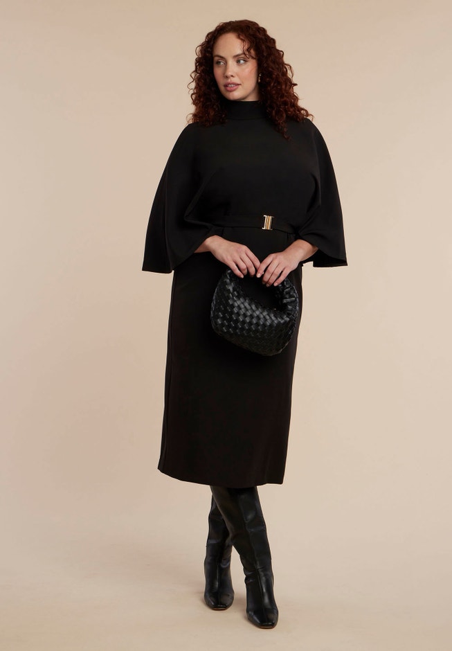 Cape Sleeve Belted Midi Dress image number 3