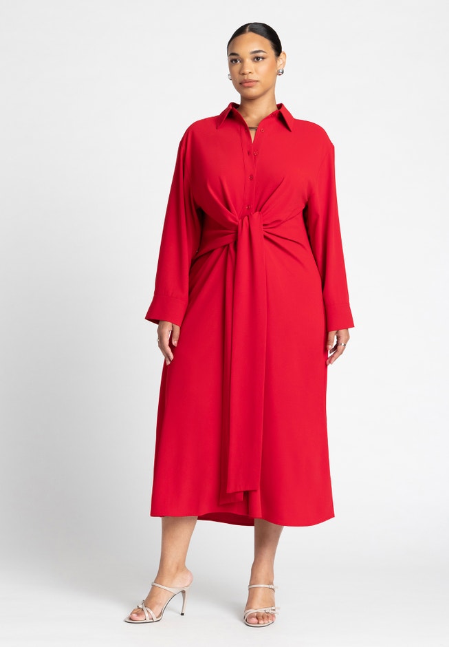 ELOQUII Women's Plus Size Tie Front Oversized Shirt Dress ELOQUII Women's Plus Size Tie Front Oversized Shirt Dress