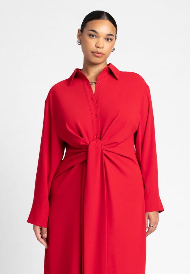 ELOQUII Women's Plus Size Tie Front Oversized Shirt Dress ELOQUII Women's Plus Size Tie Front Oversized Shirt Dress