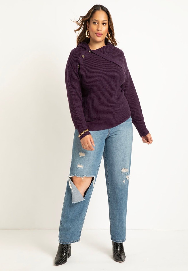 Asym Button Collar Sweater image number 2