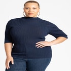 Sleek Funnel Neck Elbow Sleeve Sweater image number null