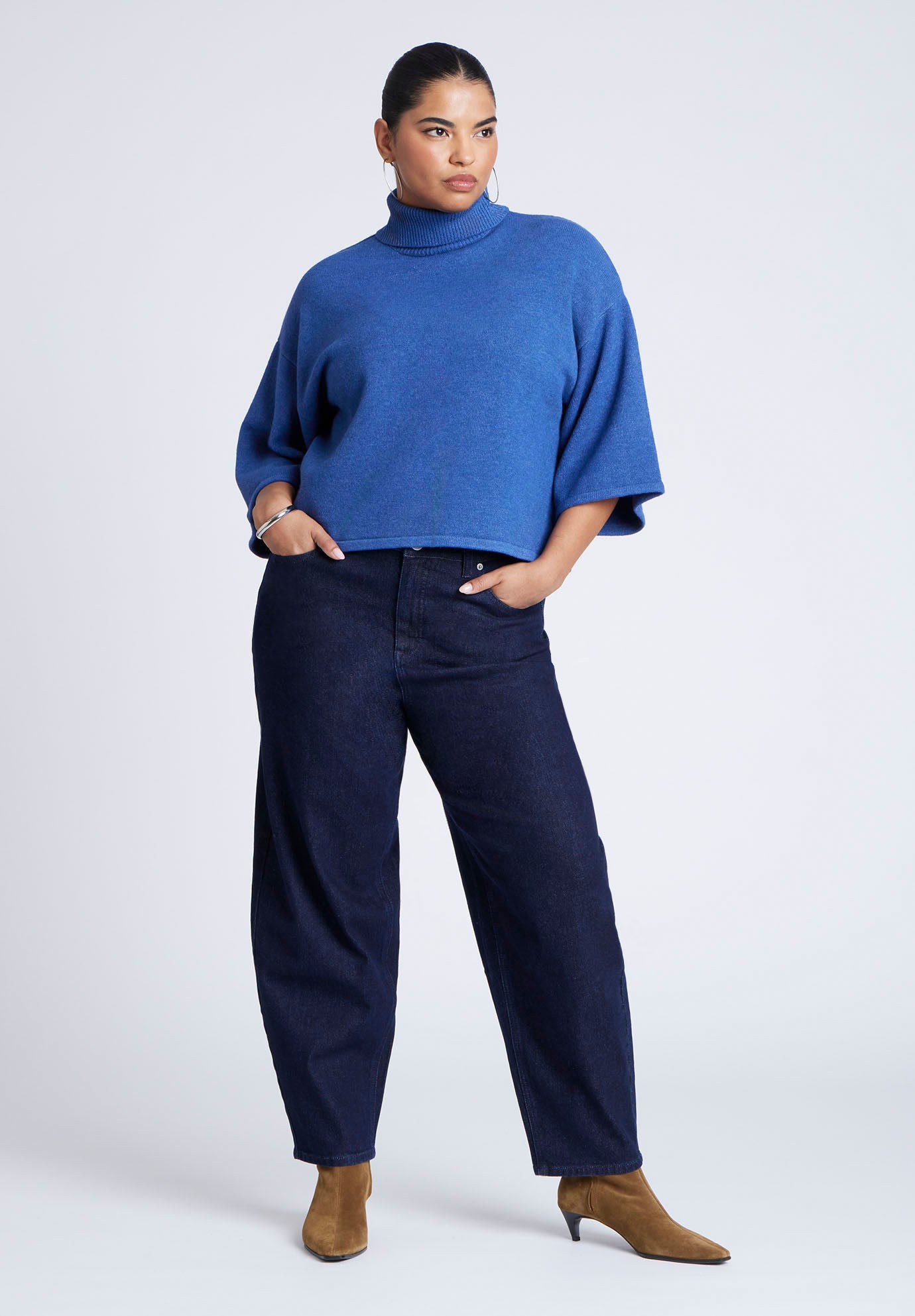 売れ筋商品|||エロクイ カットソー トップス レディース Women's Boxy Three Quarter Sleeve Turtleneck Storm blue Boxy Turtleneck Sweater with Three Quarter Sleeves, Storm