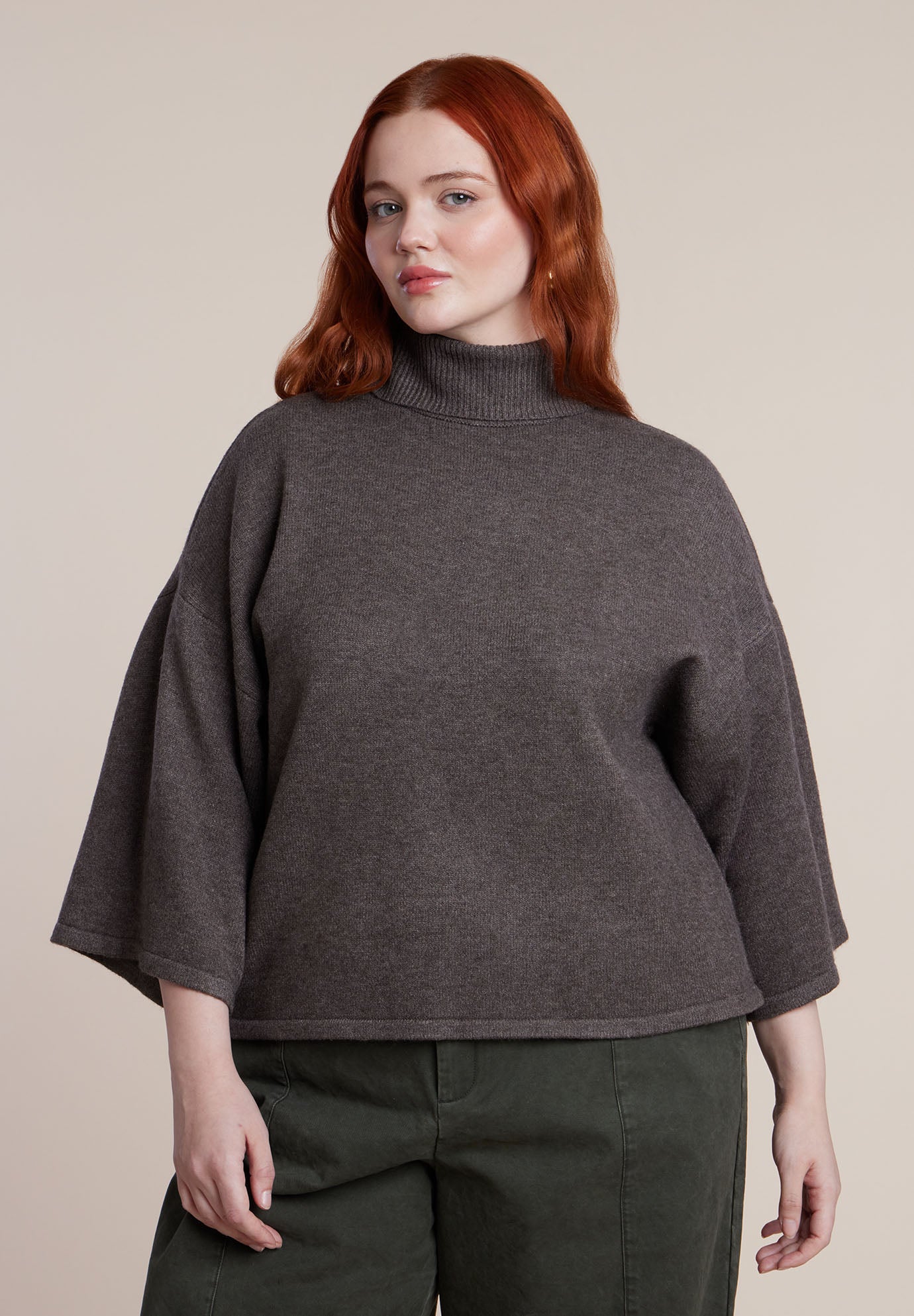 Boxy Three Quarter Sleeve Turtleneck image number 1