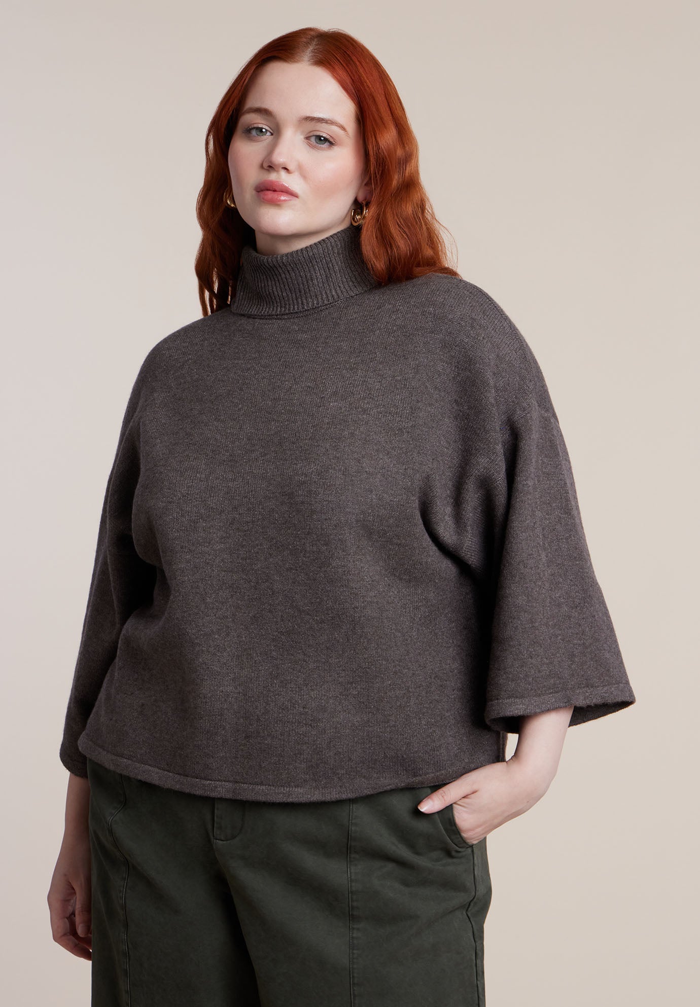 Boxy Three Quarter Sleeve Turtleneck image number 0