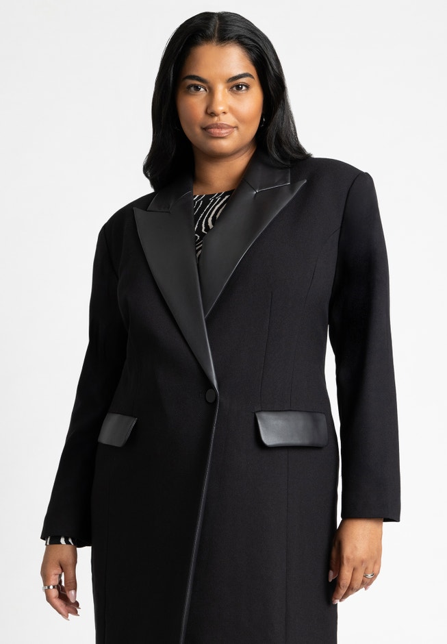 Long Coat With Faux Leather Details image number null