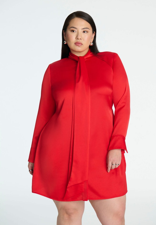 Strong Shoulder Tie Front Mini Dress image number null
