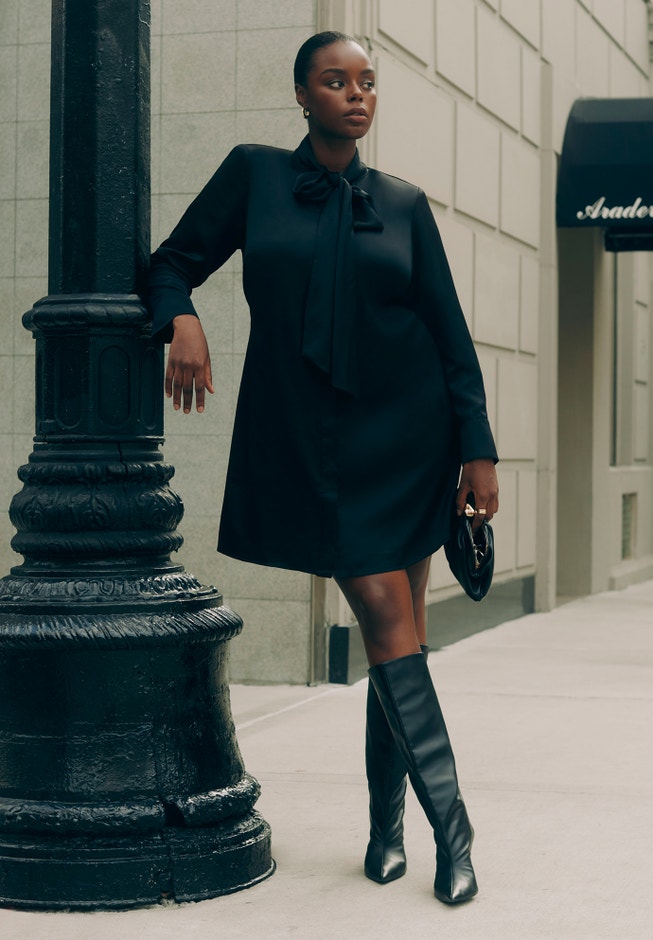 Strong Shoulder Tie Front Mini Dress image number null