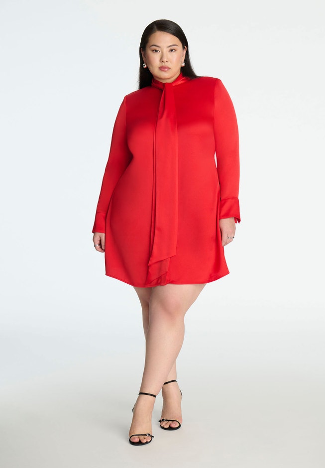 Strong Shoulder Tie Front Mini Dress image number null