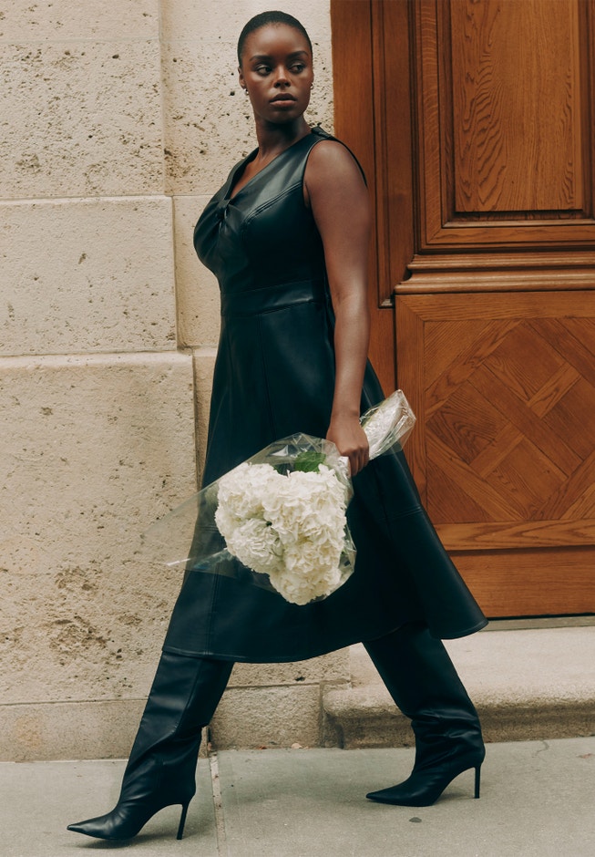 Faux Leather Knot Detail Flare Dress image number null