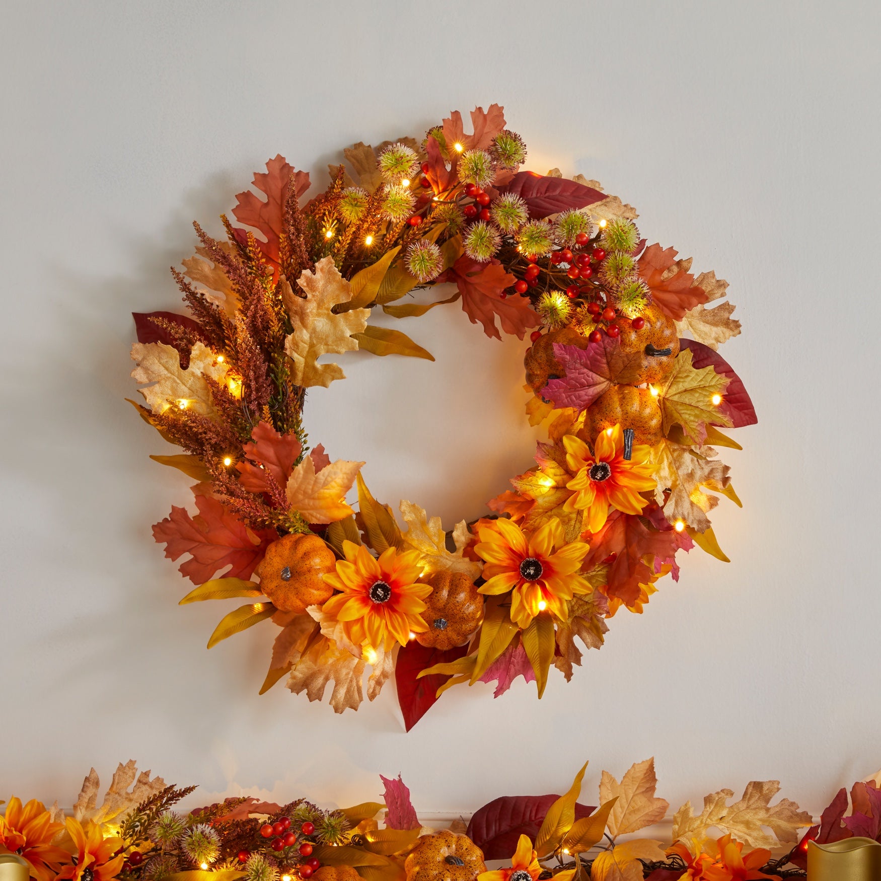 24" Pre-Lit Harvest Daisy Wreath image number 0