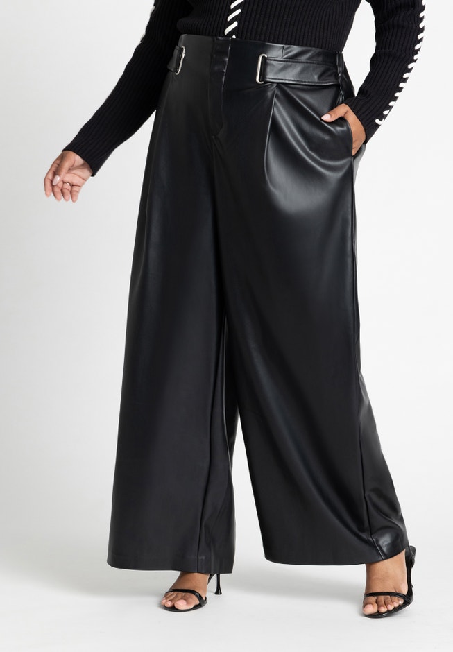 Faux Leather Pant With Belt Detail image number null