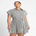 Tweed Pleated Mini Shirt Dress image number null