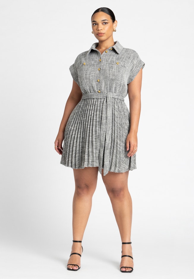 Tweed Pleated Mini Shirt Dress image number 0
