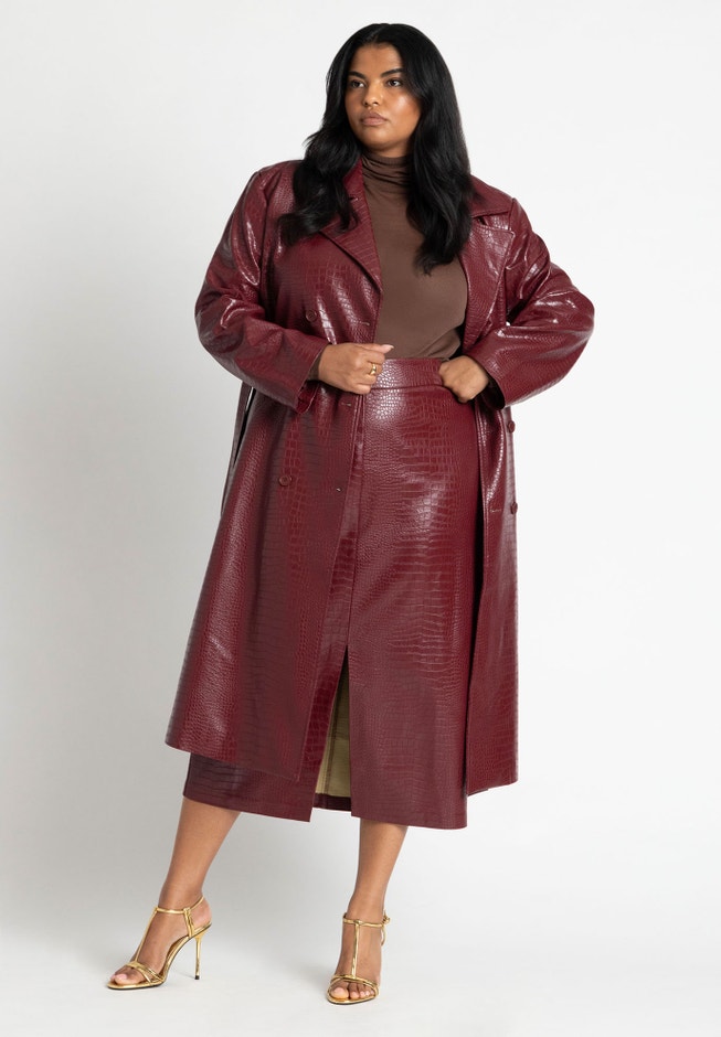 Croc Faux Leather Trench Coat image number 1