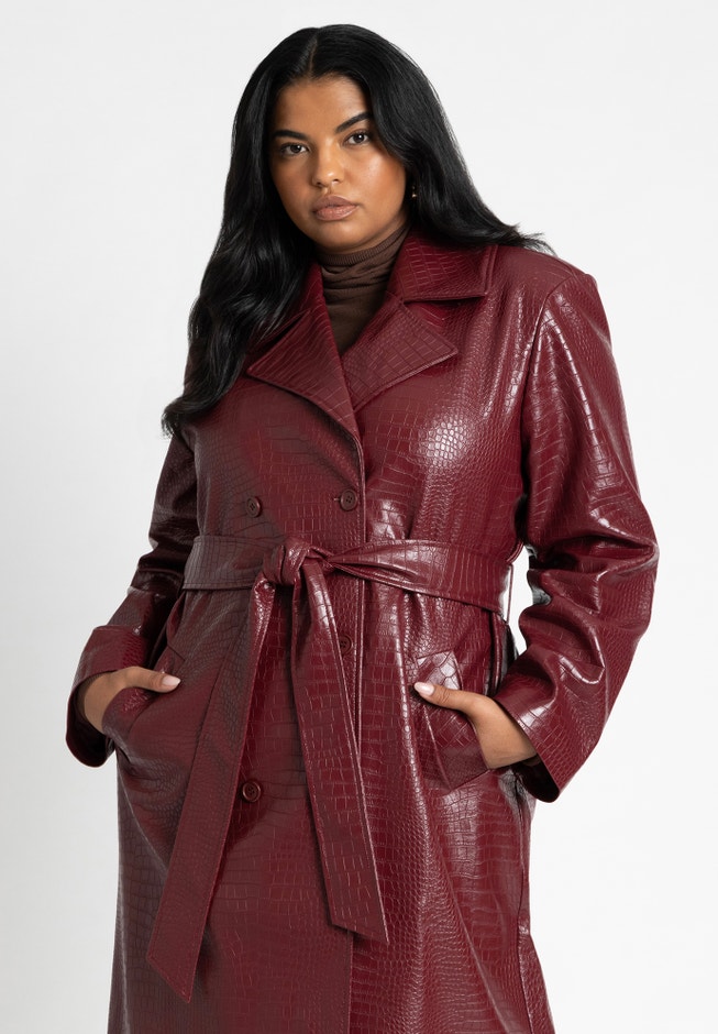 Croc Faux Leather Trench Coat image number 3