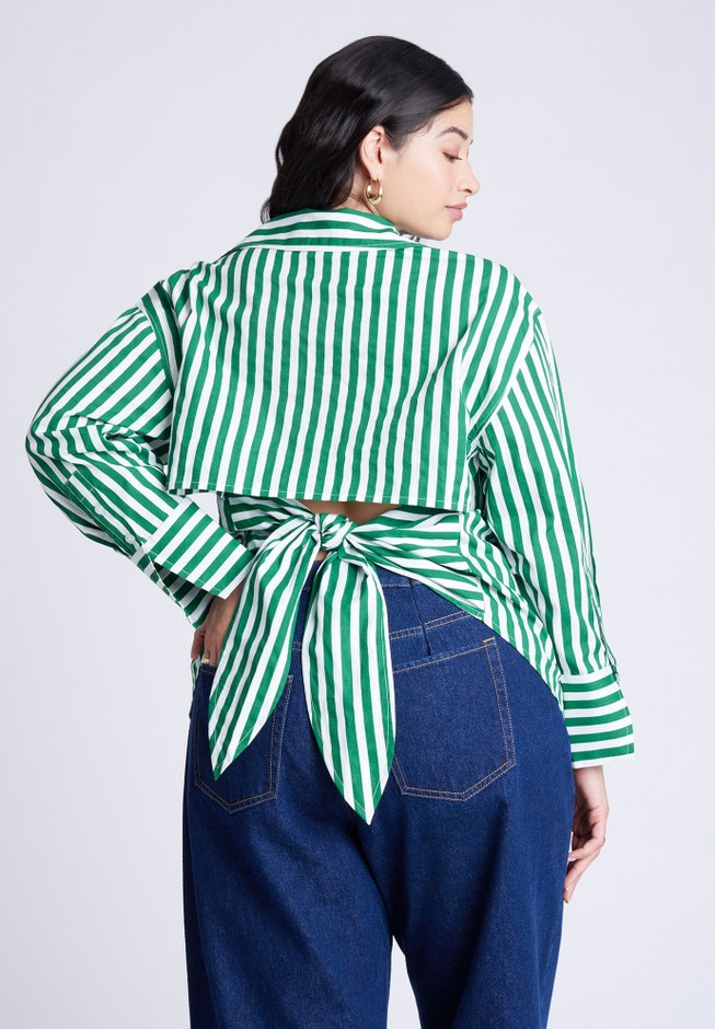 Striped Tie Back Button Up Top image number null