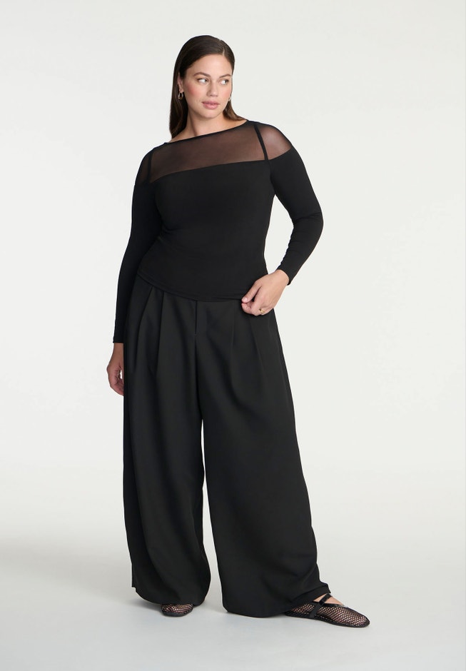 Mesh Panel Long Sleeve Top image number 2
