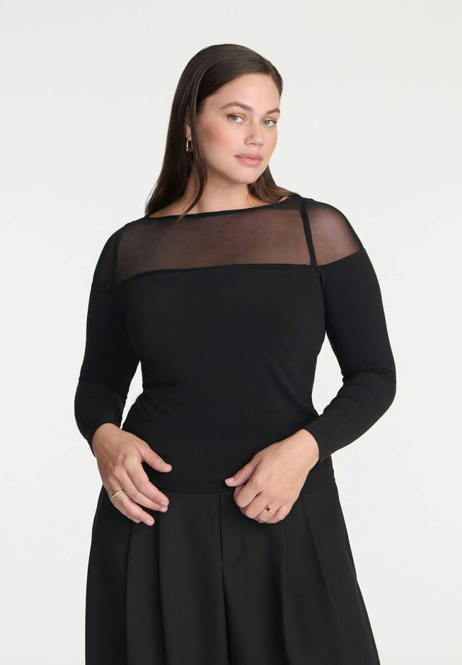 Mesh Panel Long Sleeve Top image number 0