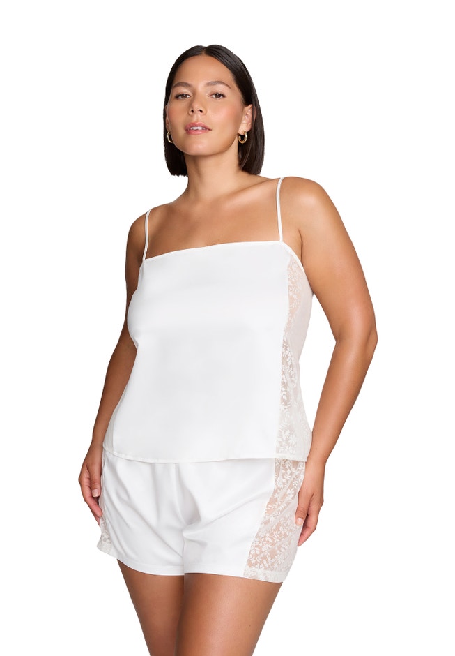 The Lace Panel Tank - Recycled Satin image number null