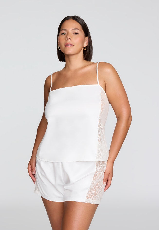 The Lace Panel Tank - Recycled Satin image number null