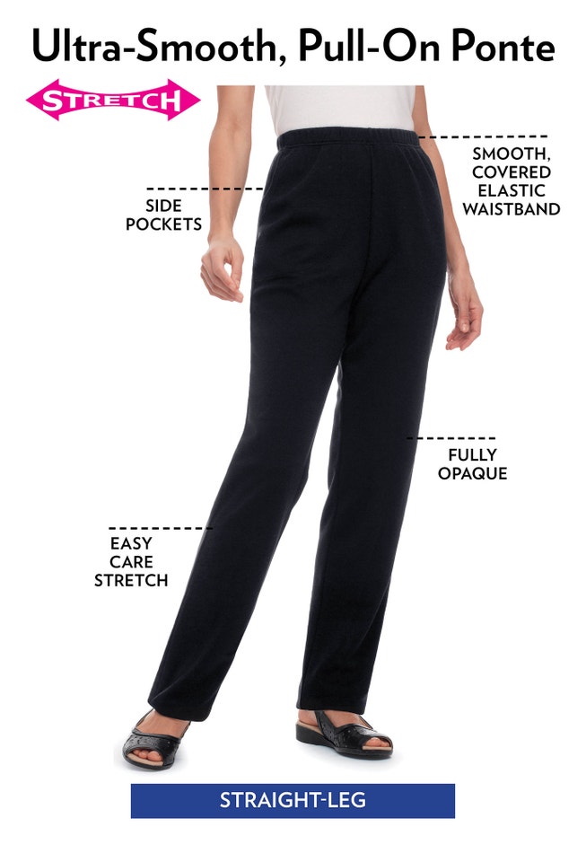Womens Plus-Size Straight-Leg Stretch Ponte-Knit Pull-On Pants image number 4