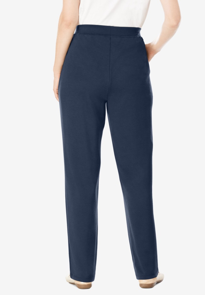 Womens Plus-Size Straight-Leg Stretch Ponte-Knit Pull-On Pants image number 1