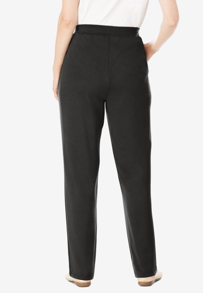 Womens Plus-Size Straight-Leg Stretch Ponte-Knit Pull-On Pants image number 1