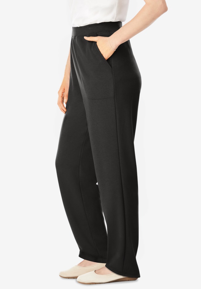 Womens Plus-Size Straight-Leg Stretch Ponte-Knit Pull-On Pants image number 2