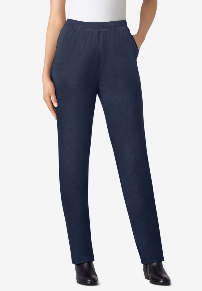 Womens Plus-Size Straight-Leg Stretch Ponte-Knit Pull-On Pants image number 0