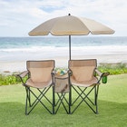 Twin Folding Picnic Chairs with Umbrella & Cooler image number null