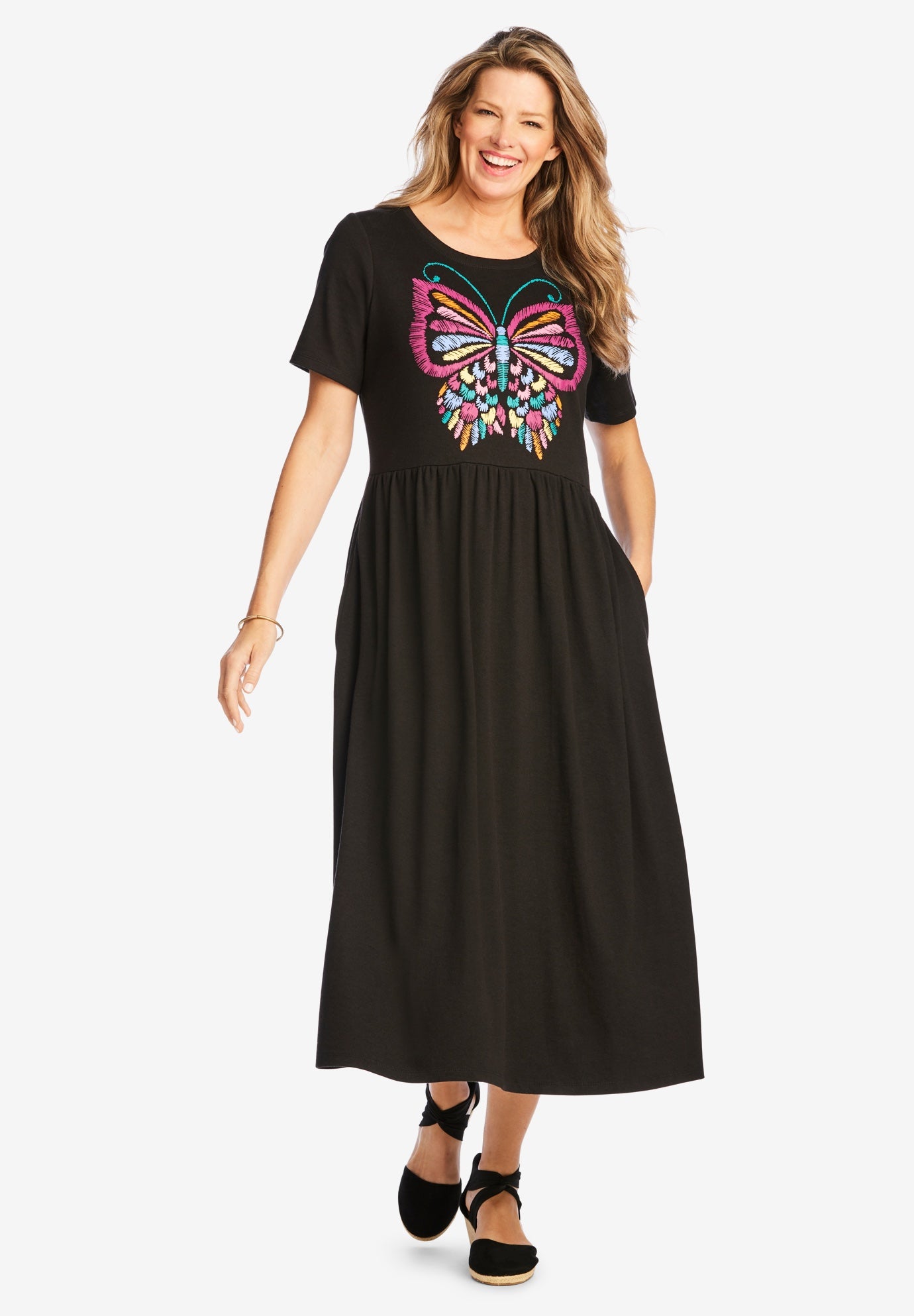 Short-Sleeve Scoopneck Empire Waist Dress image number 0