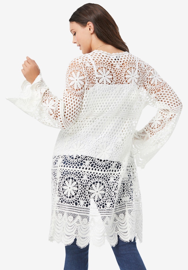 Floral Lace Crochet Duster image number 1