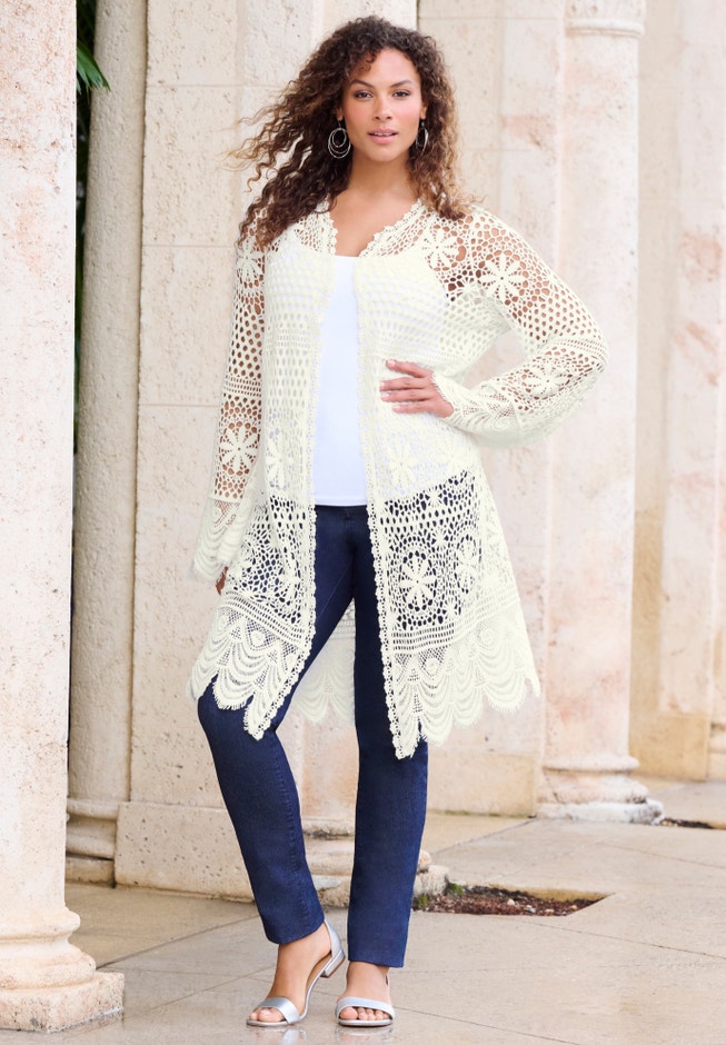 Floral Lace Crochet Duster image number 3