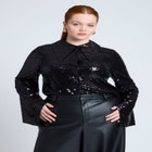 Flare Sleeve Sequin Button Down image number null